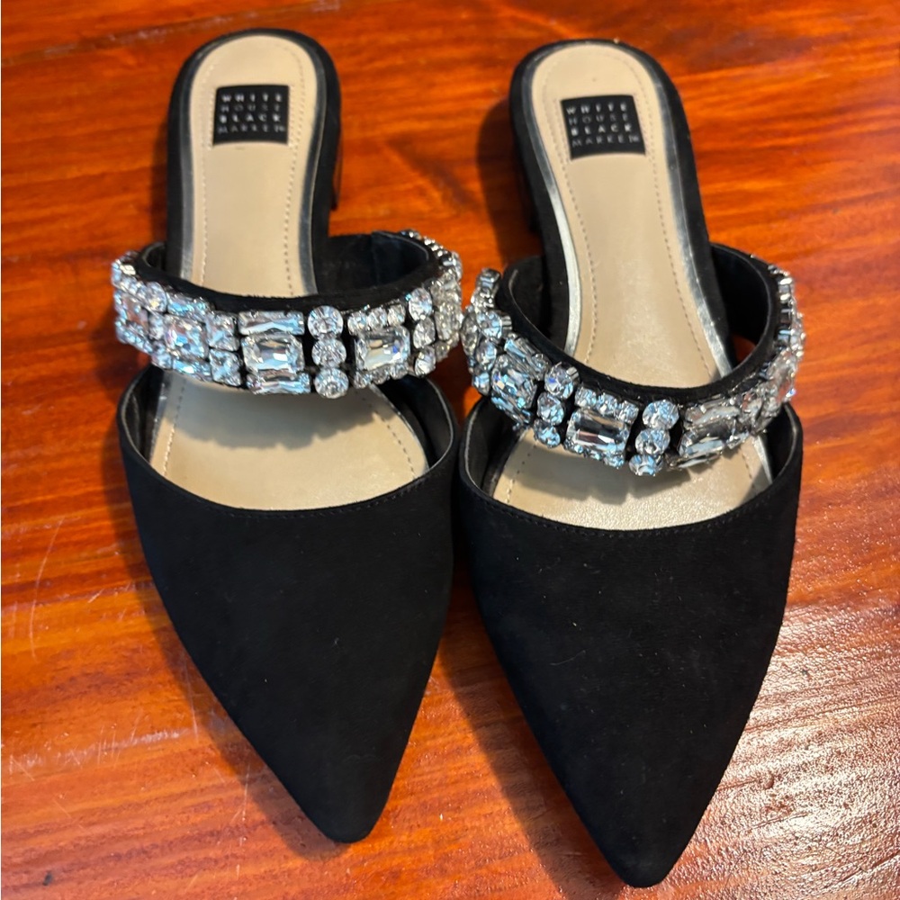 White House Black Market Black Flats with Gem Accents - Picture 2 of 6